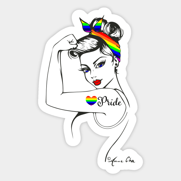 Pride LGBTQ Girl Power Pin Up by Anne Cha Love wins Sticker by annechaart